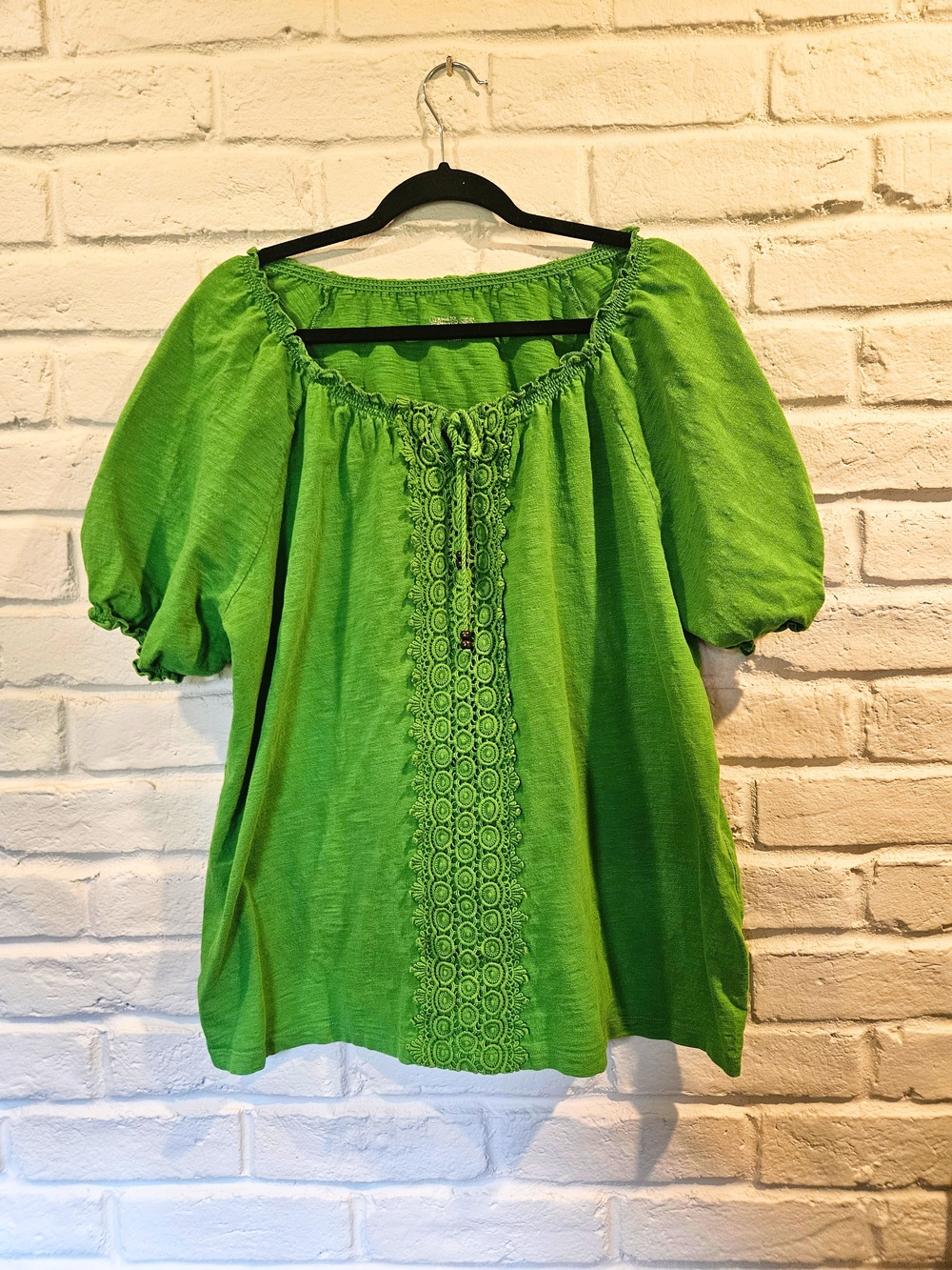 Liz & Me For Catherine's Green Peasant Blouse, Eyelet Lace, Plus 2X 18/20